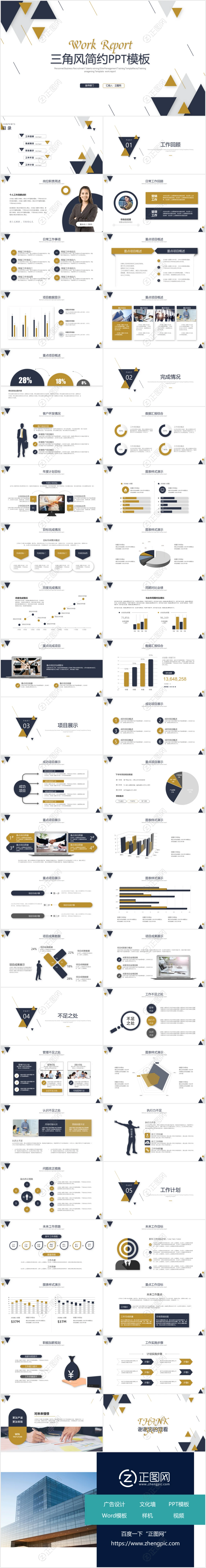 三角风简约大气工作总结汇报PT模板