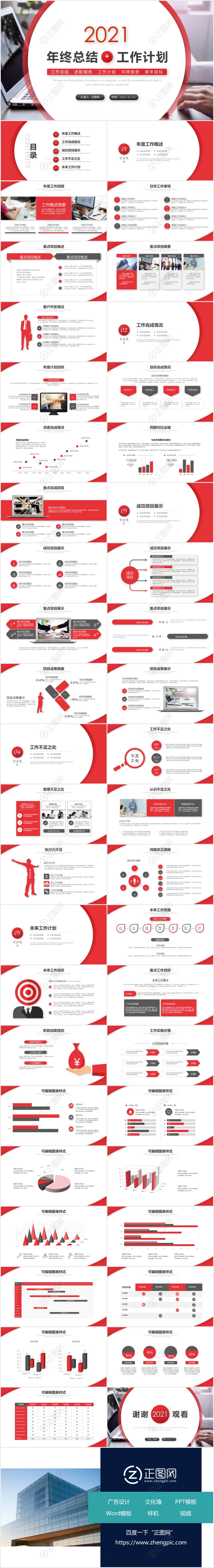 简洁大气红色年终总结工作计划ppt模板免费下载