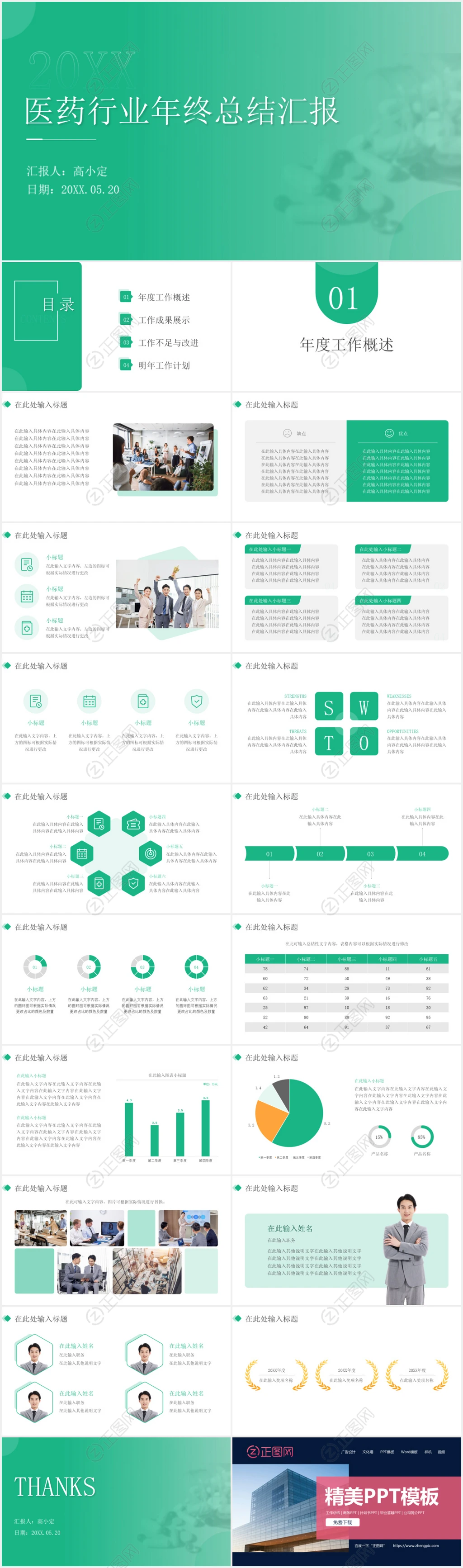 绿色医药行业年终总结汇报ppt模板