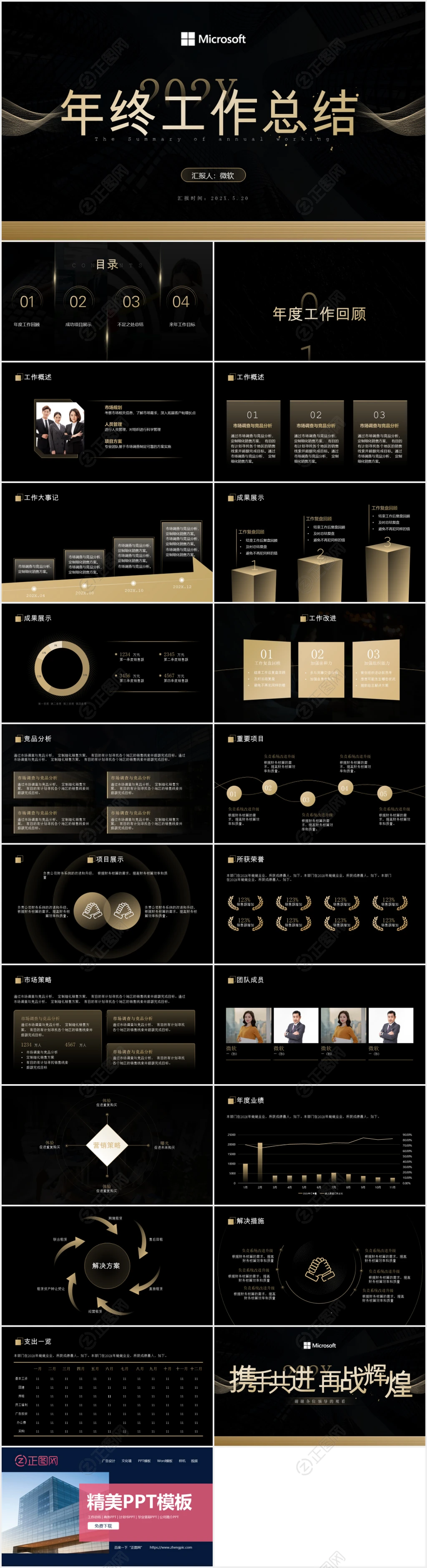 黑金色年终工作总结ppt模板