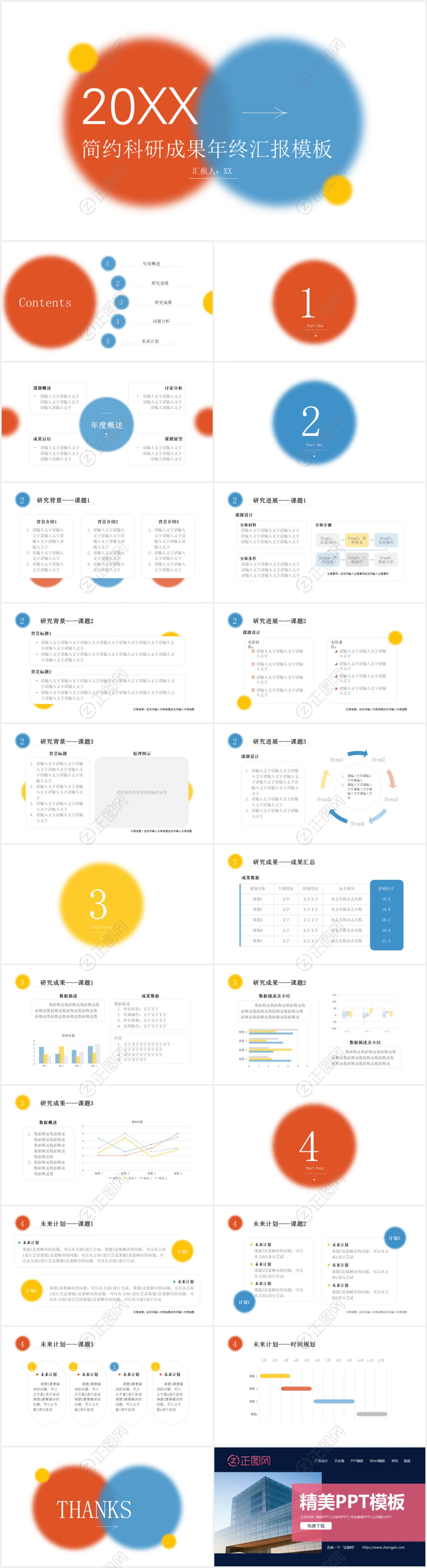 简约科研成果年终汇报ppt模板