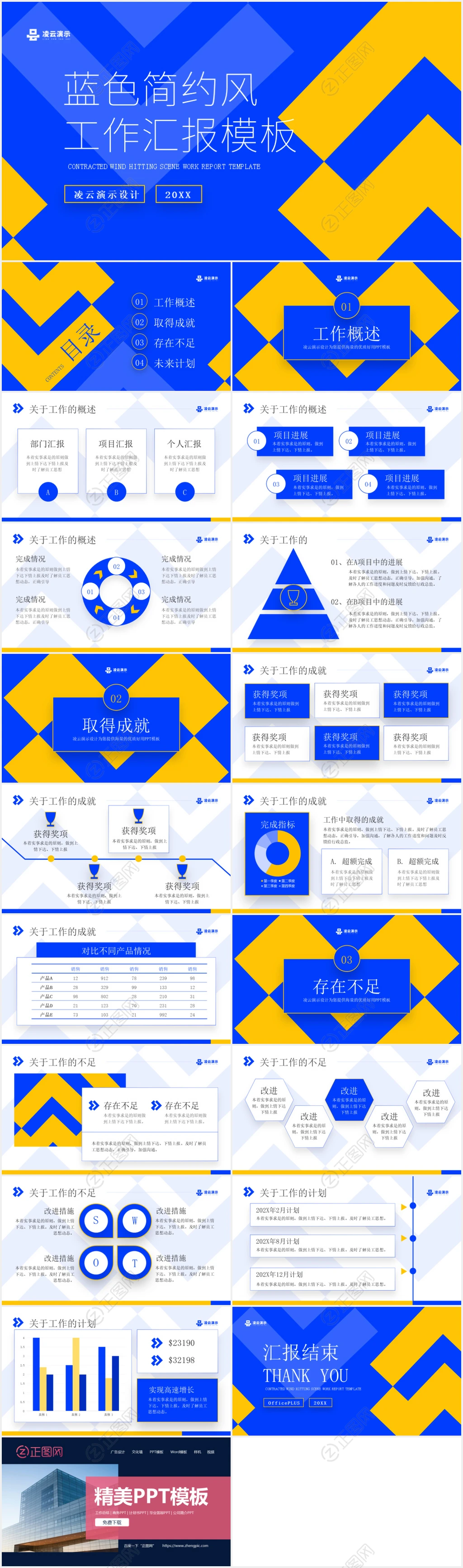 蓝色简约风工作汇报ppt模板