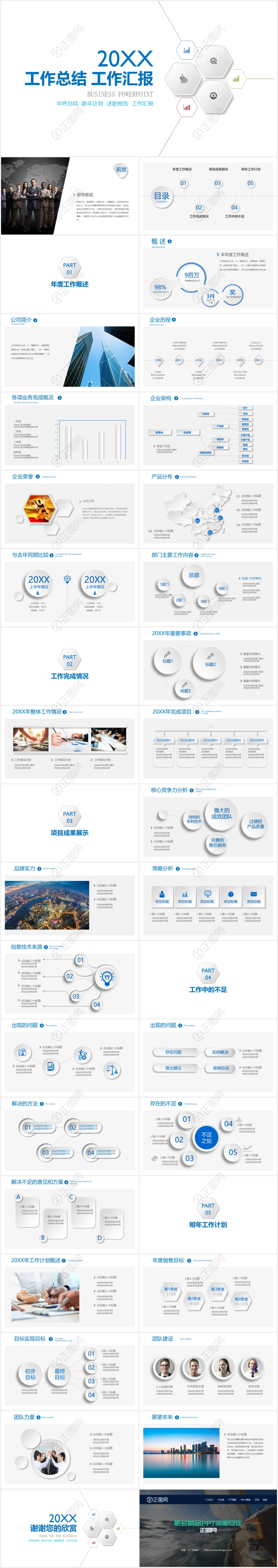 免费实用蓝色简洁工作总结ppt工作汇报ppt模板