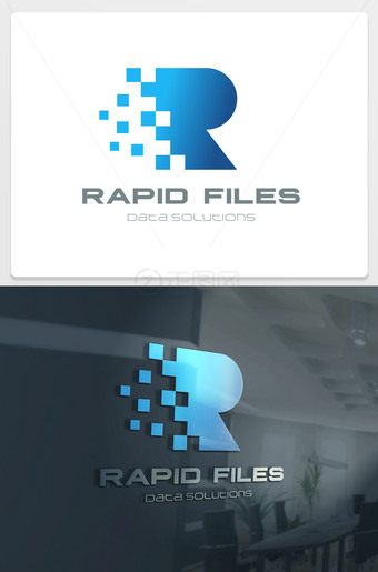 蓝色大气物流快递R字母logo设计