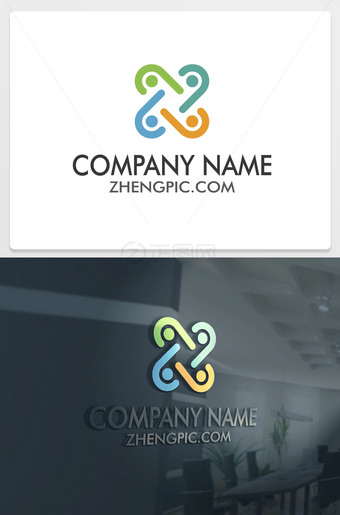 6个人围在一起具有团队精神的logo设计