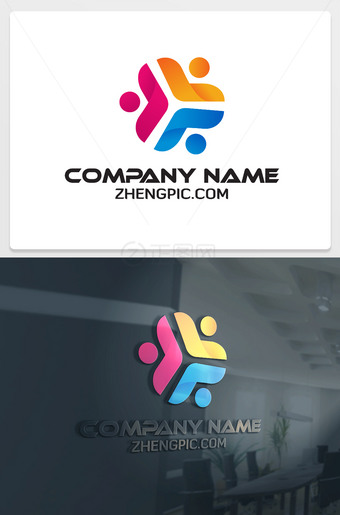 三个人围在一起logo图标设计