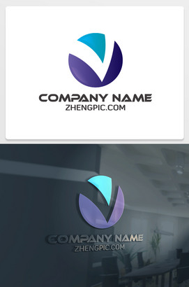 圆形V字母logo设计