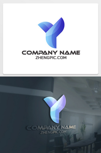 蓝色简洁Y字母logo标志设计