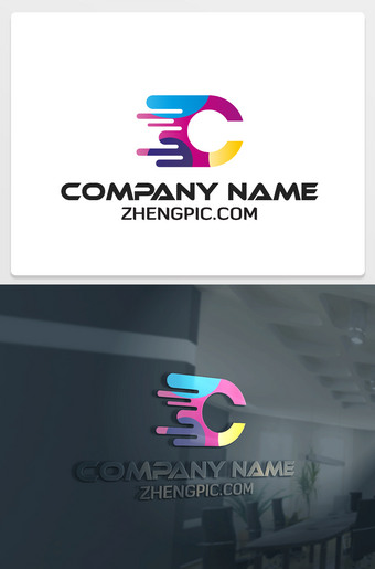 多彩运动速度C字母logo设计
