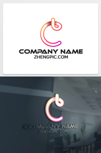 空心线条描边C字母logo设计