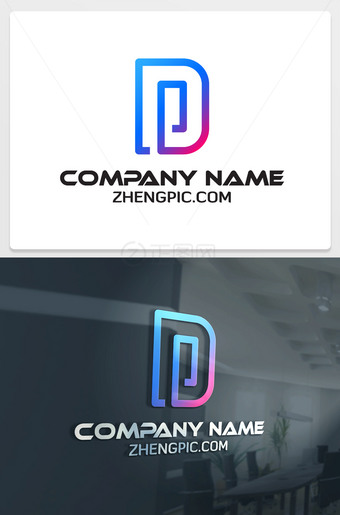 空间线框D字母logo设计