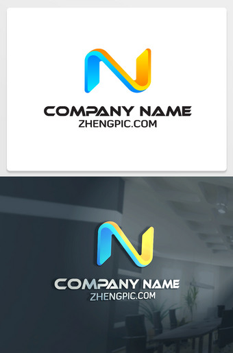 立体感N字母logo设计