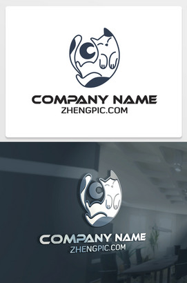手绘卡通猫宠物店logo设计