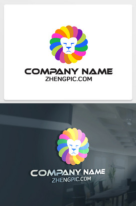 多彩卡通狮子头logo设计