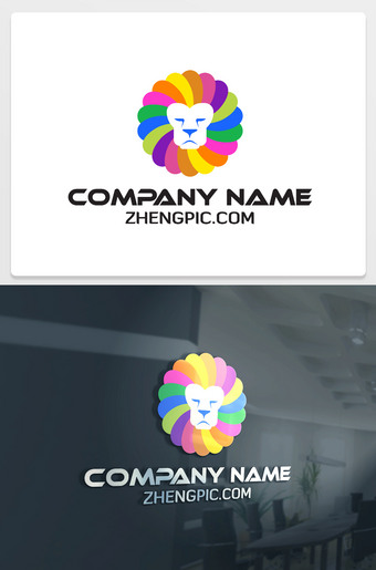 多彩卡通狮子头logo设计