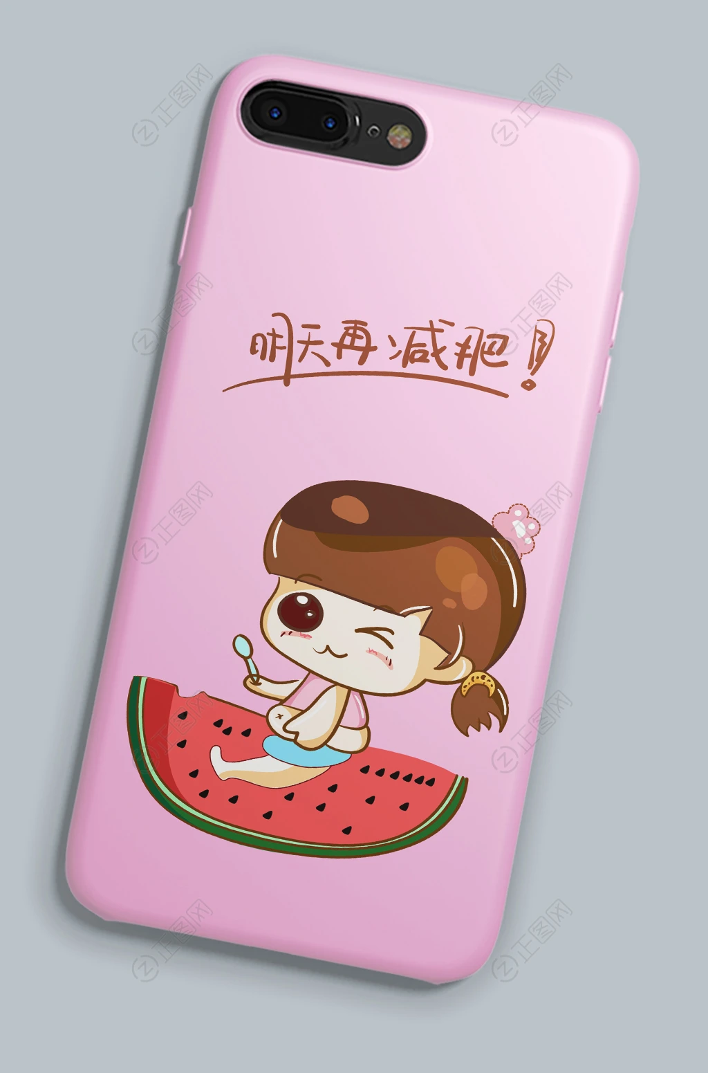 小女孩吃西瓜明天再减肥手机壳图案设计 小女孩吃西瓜明天再减肥手机壳图案设计