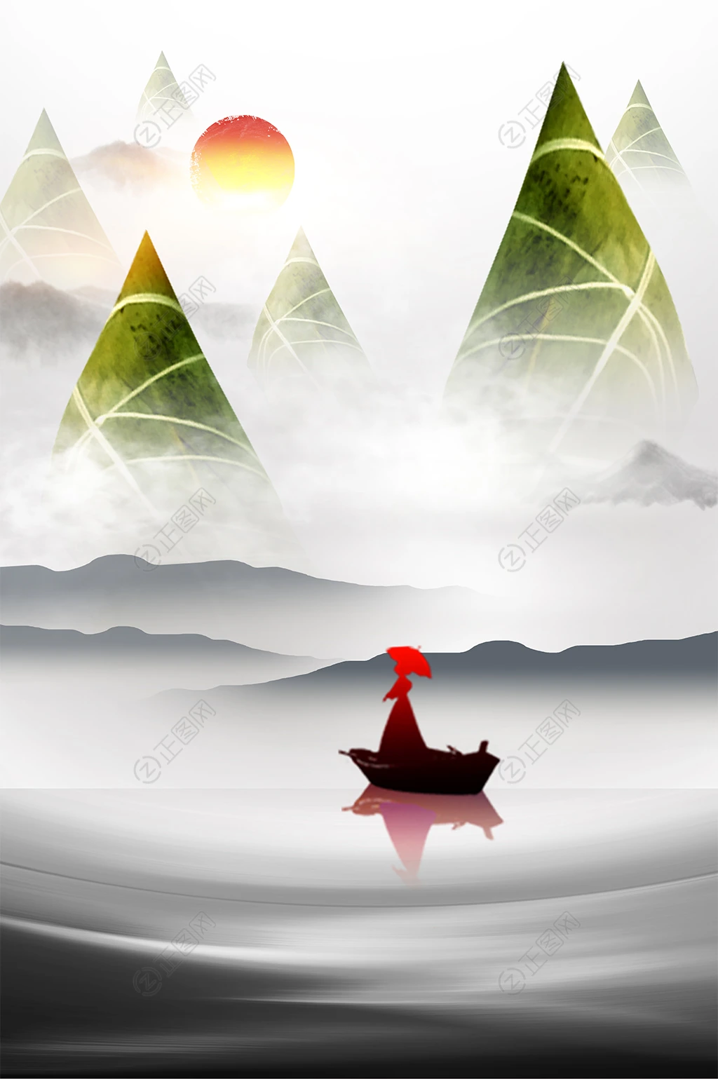 水墨中国风端午节背景粽子 水墨中国风端午节背景粽子