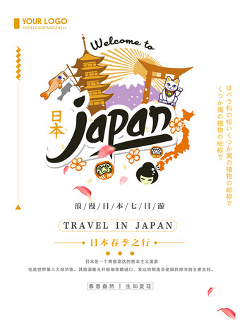 创意浪漫日本七日游海报