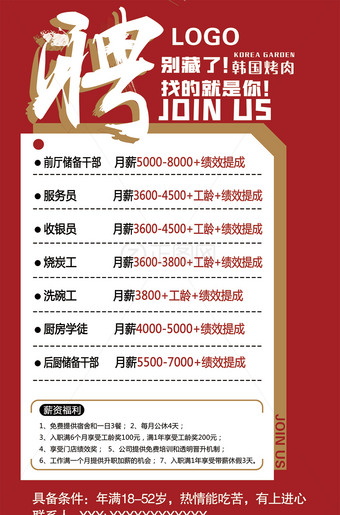烧烤店招聘海报