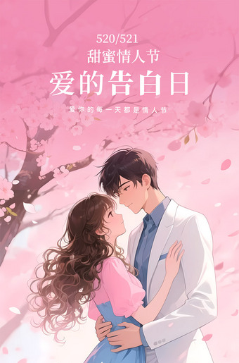 粉色樱花背景520甜蜜情人节海报