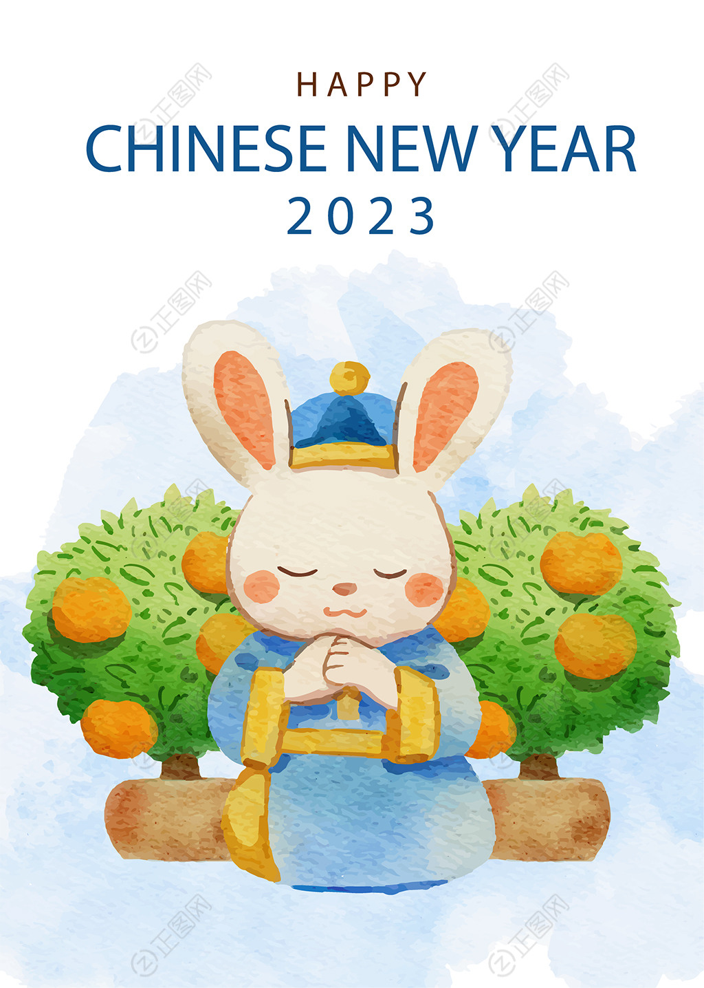 卡通兔子祈福新年春节海报