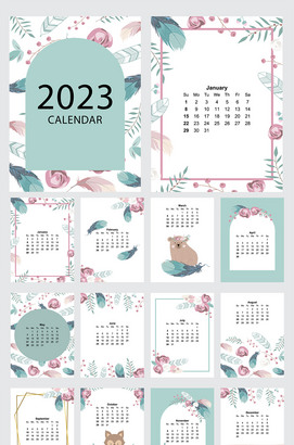 卡通花卉2023日历矢量素材模板下载