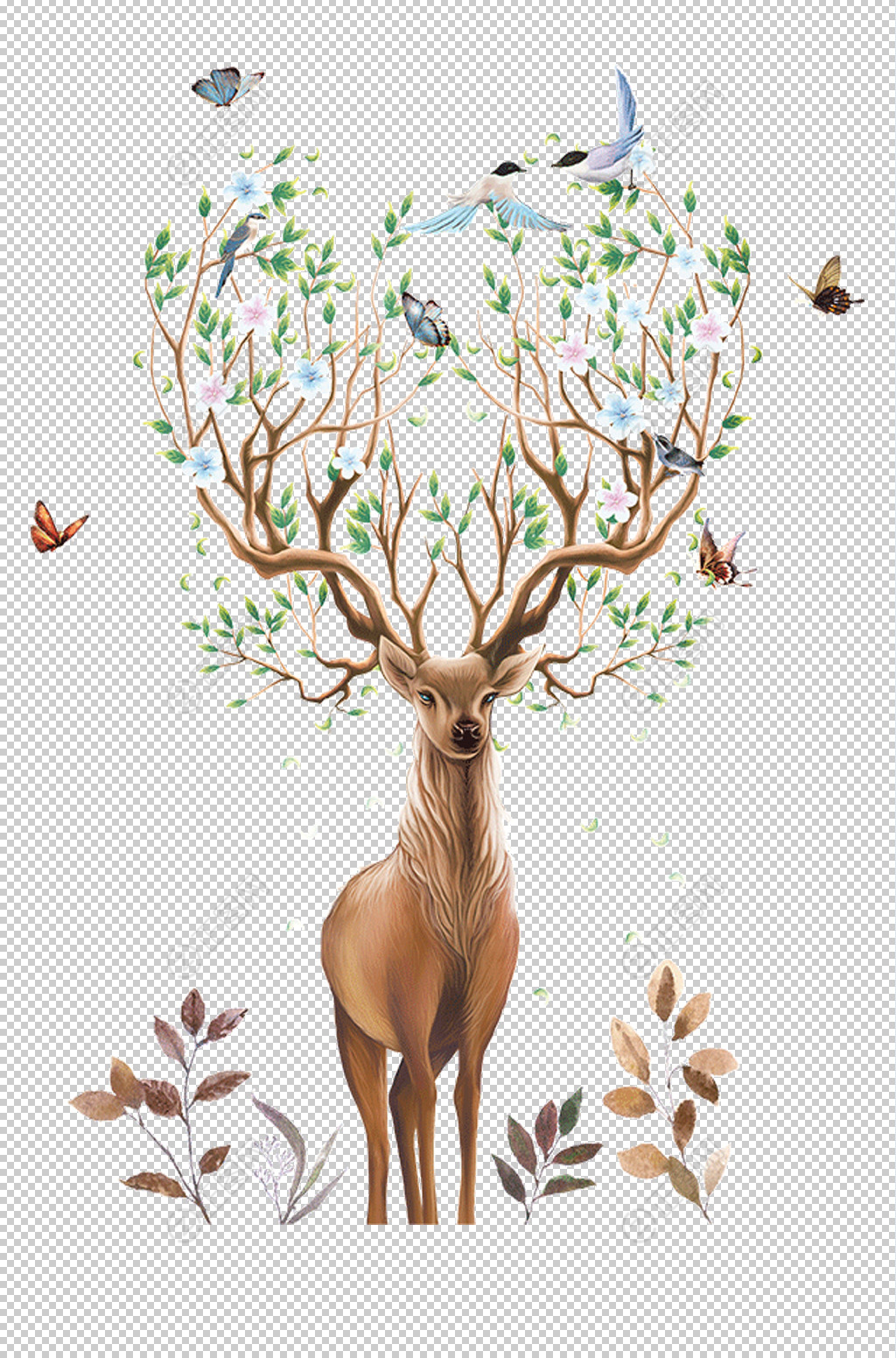 手绘森林麋鹿壁画客厅
