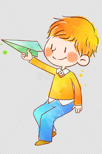 小男孩玩纸飞机图片PNG免扣素材