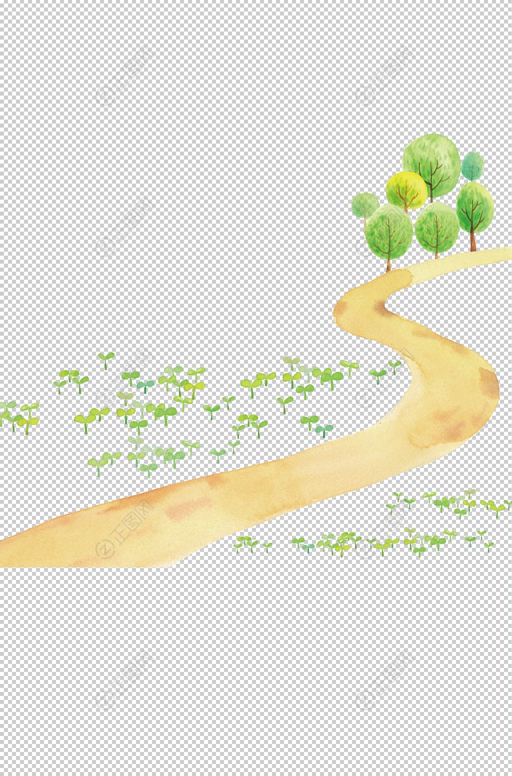 卡通小草道路树图片素材 卡通小草道路树图片素材