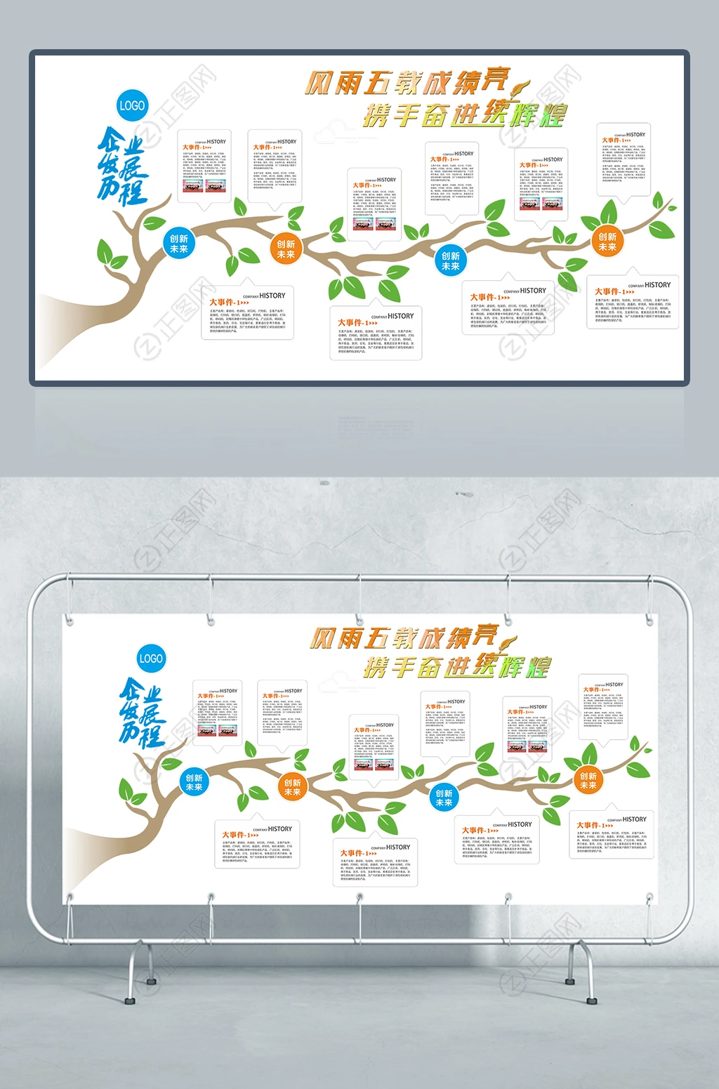 创意大树企业发展历程展板模板