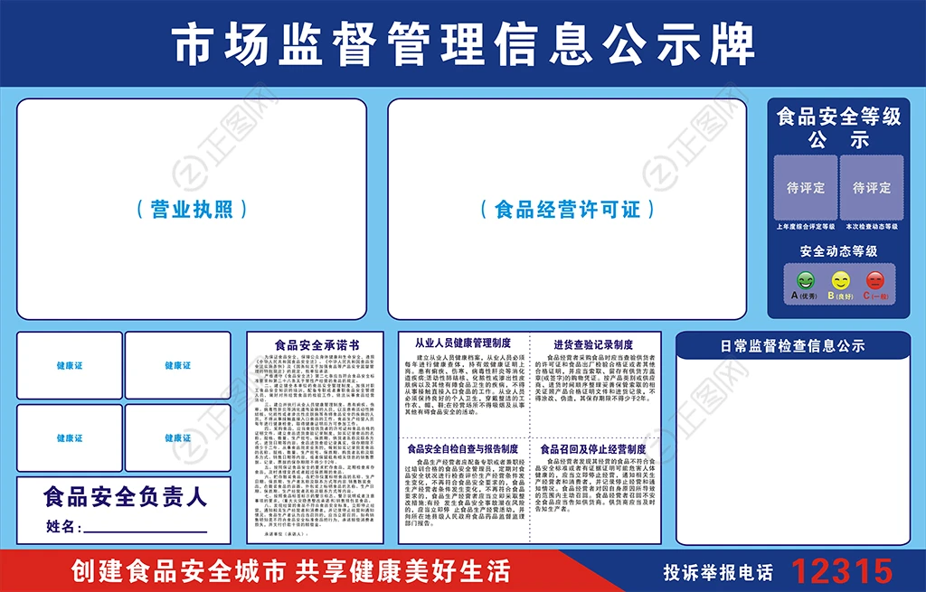 市场监督管理信息公示牌餐饮食品安全信息展板设计
