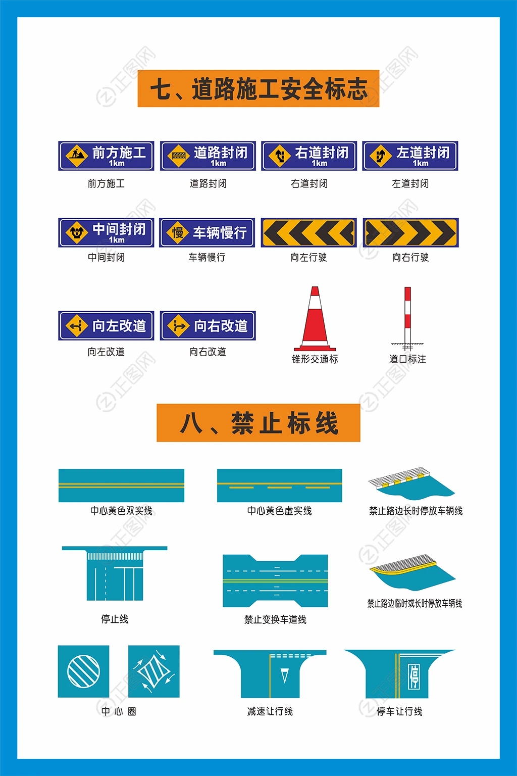 驾校展板道路施工安全标志禁止标线图片 驾校展板道路施工安全标志禁止标线图片