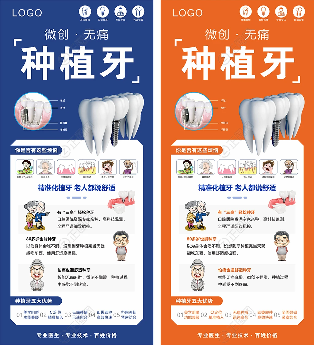 微创无痛种植牙展架海报设计