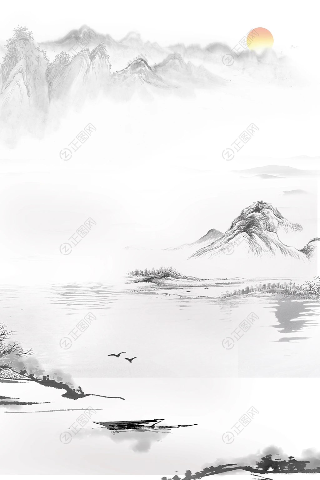 中国风水墨山水背景墙壁画图片 中国风水墨山水背景墙壁画图片