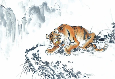 水墨中国风老虎图片素材