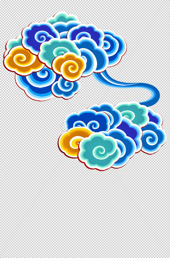 蓝色手绘祥云素材