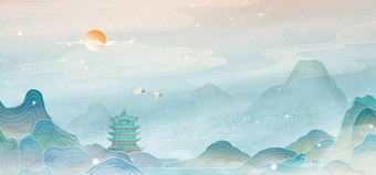 中国山水风绘画背景PSD素材