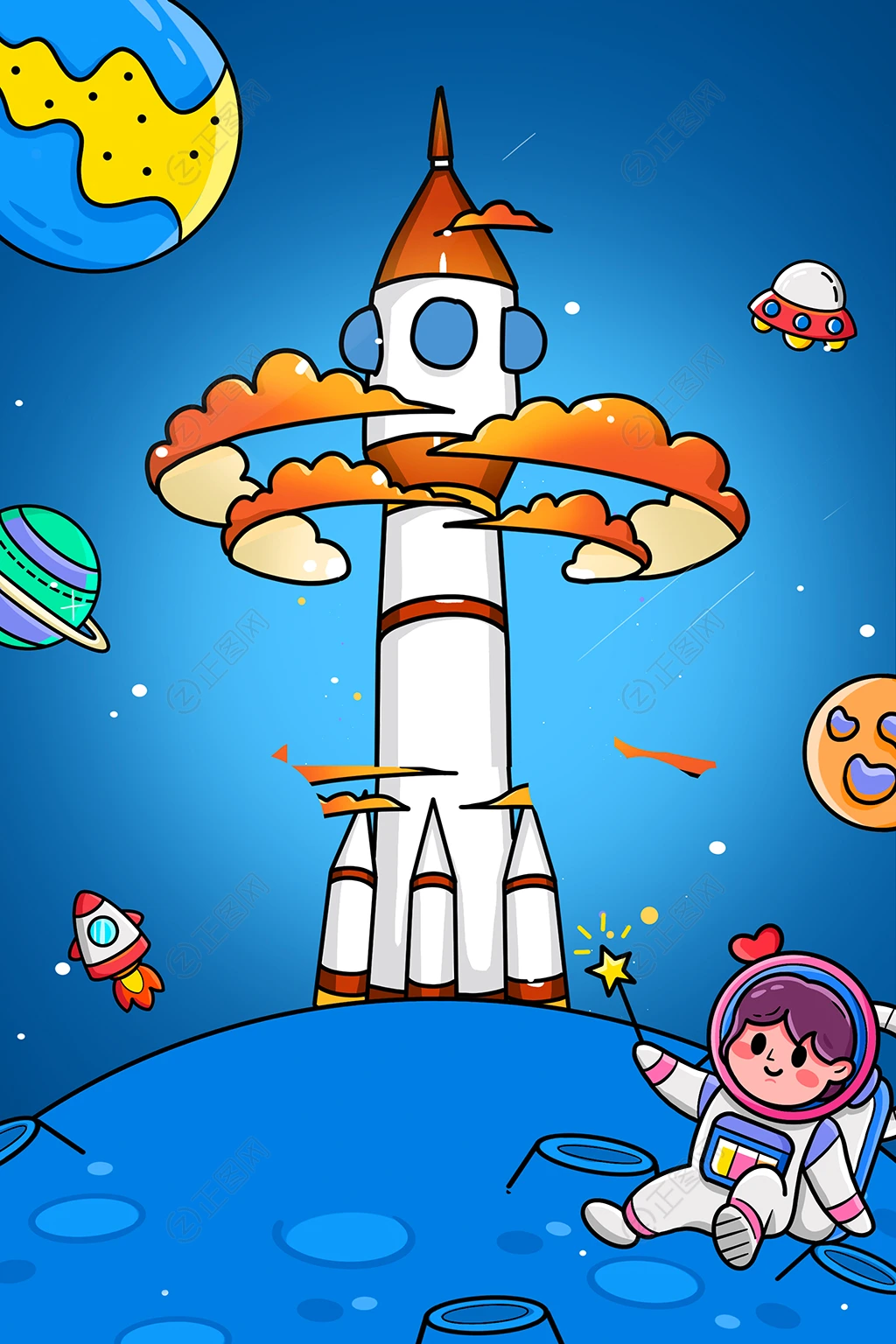 太空星球宇航员卡通背景 太空星球宇航员卡通背景