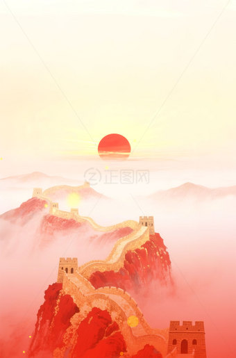 红色背景长城图片素材