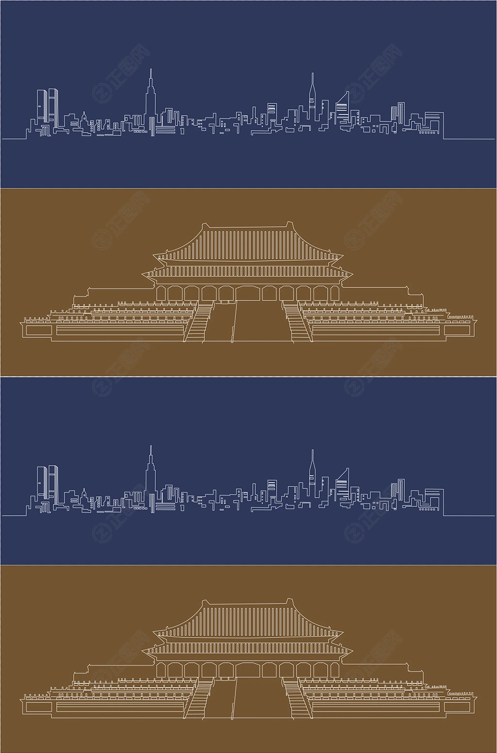 手绘线条城市建筑天安门矢量图 手绘线条城市建筑天安门矢量图