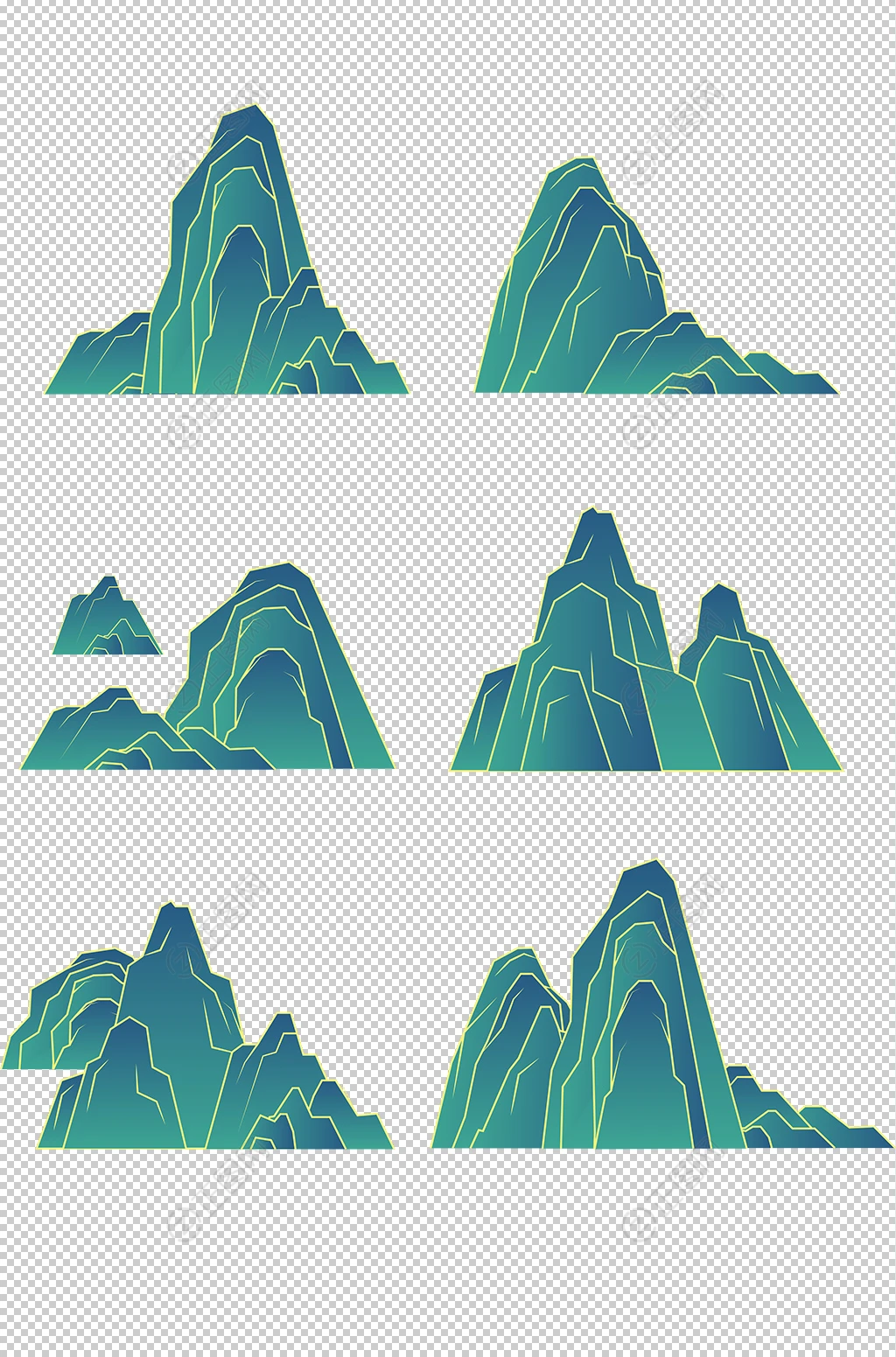手绘国潮山矢量素材