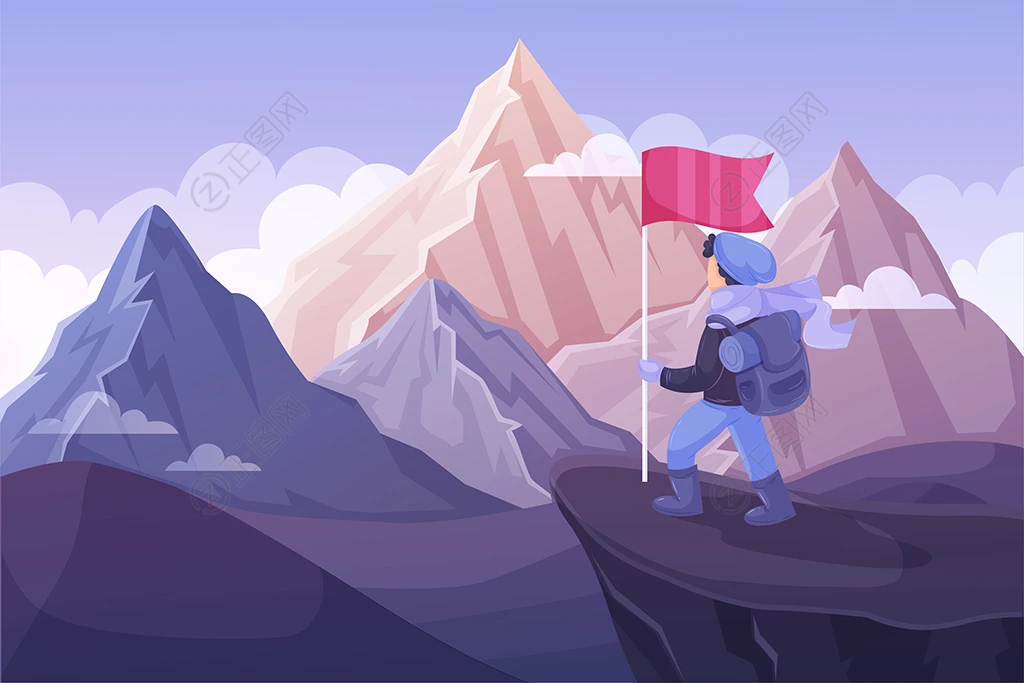 手举红旗登山插画矢量图片 手举红旗登山插画矢量图片