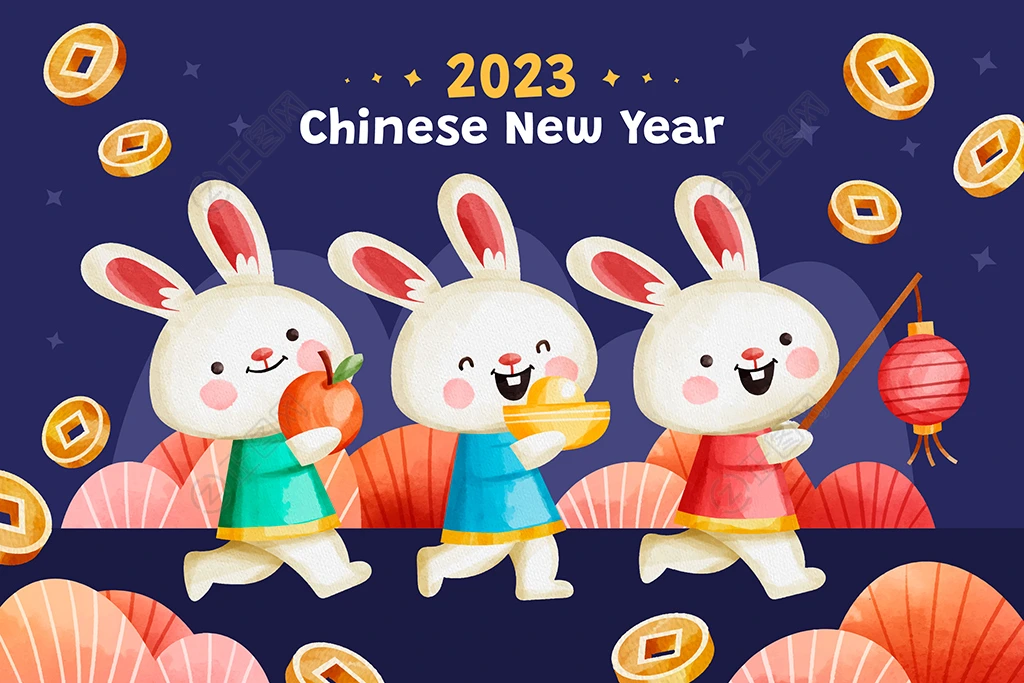 卡通兔子2023中国年海报