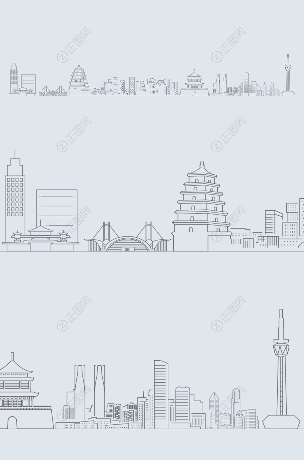 西安城市建筑剪影线条图 西安城市建筑剪影线条图