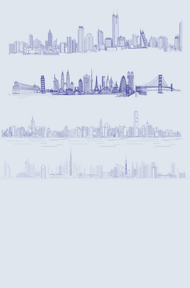 城市地标建筑线条图矢量素材