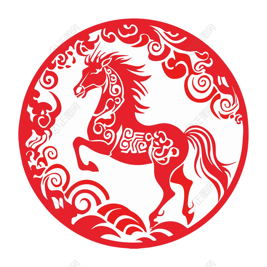马年剪纸矢量素材