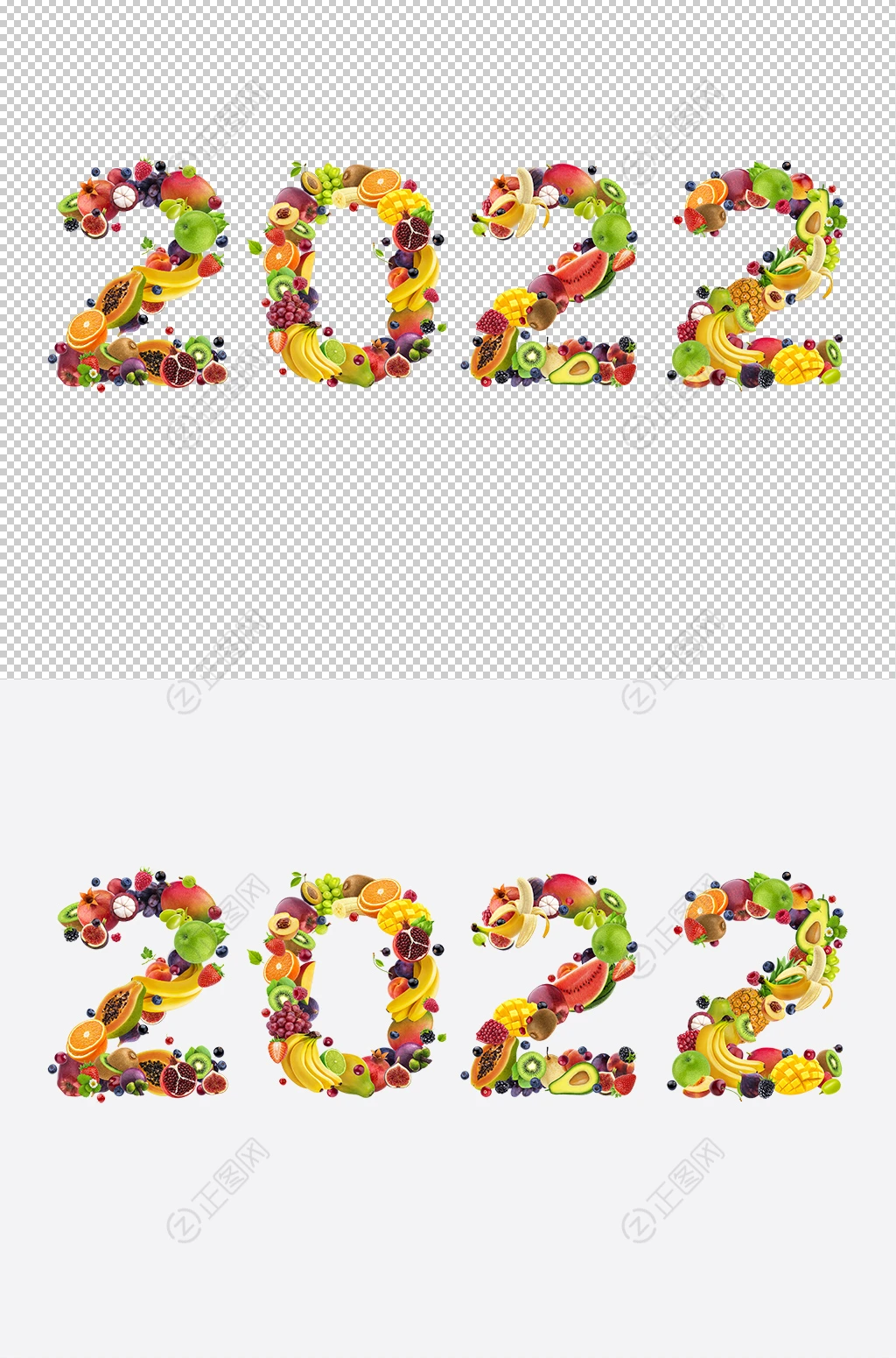 水果拼出2022艺术字素材 水果拼出2022艺术字素材