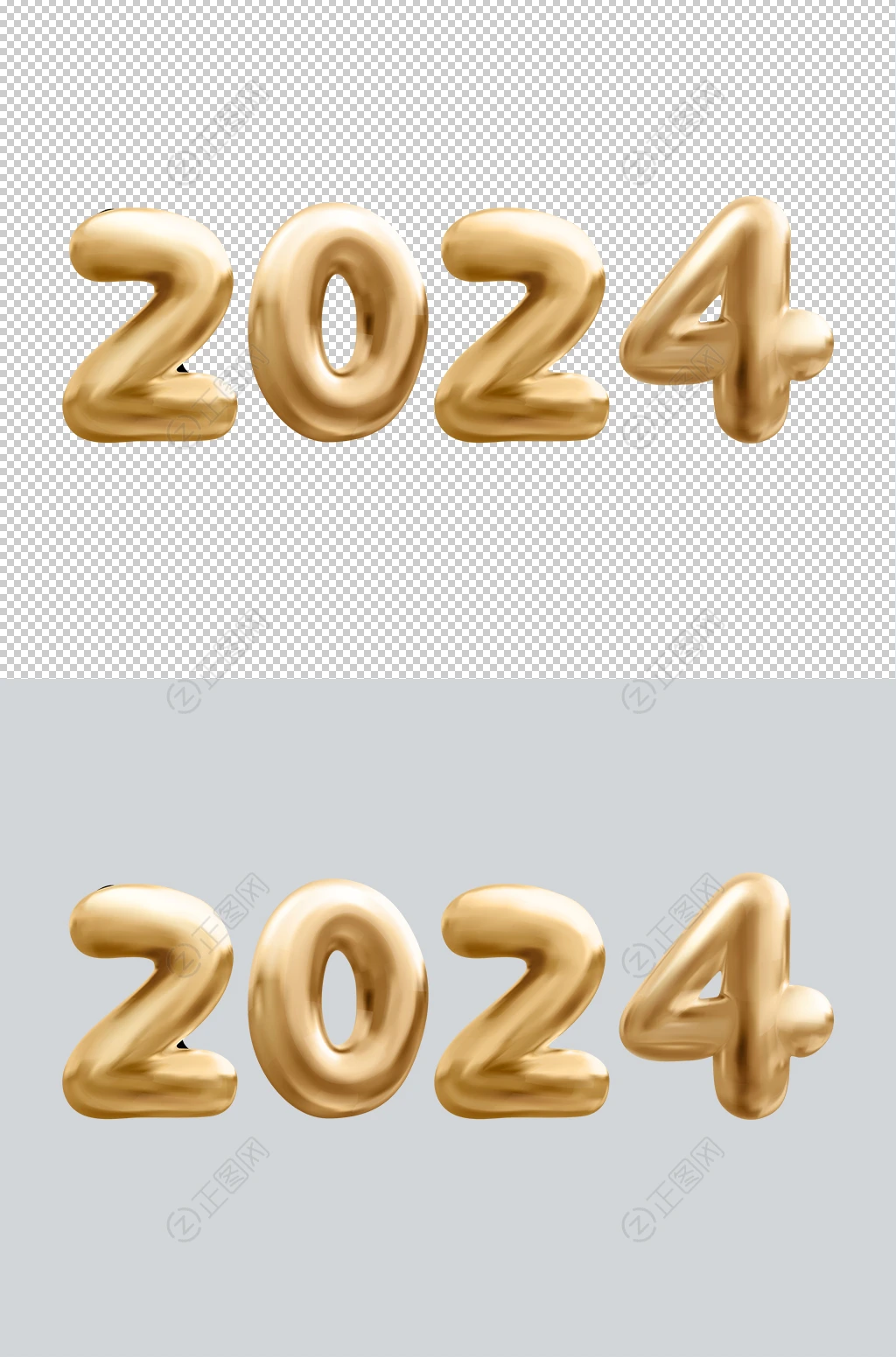 金色膨胀2024立体字体设计