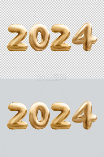 金色膨胀2024立体字体设计