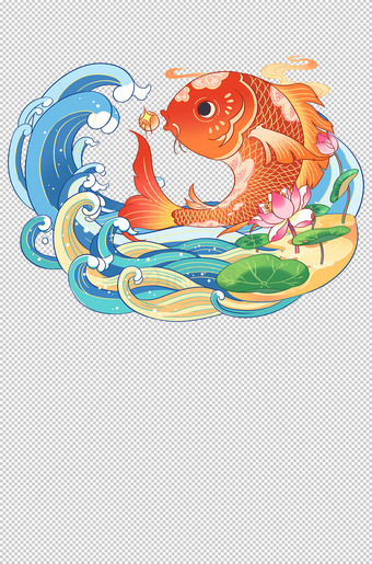 手绘锦鲤插画图片素材